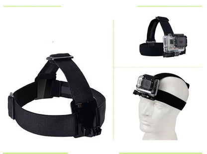 Black camera accessories kit with various mounts and straps for secure photography setup