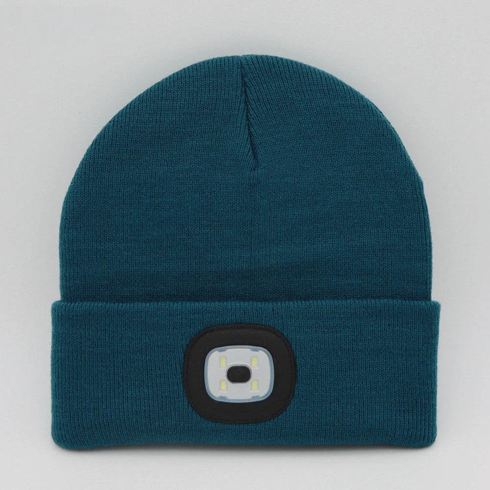 LED knit hat in various colors with integrated light for night safety