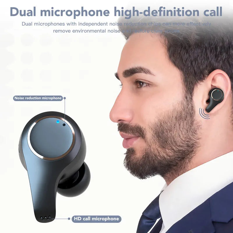 Black and white ANC active noise cancelling Bluetooth wireless earbuds with charging case