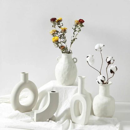 Nordic-inspired ceramic vase with minimalist design and art museum style
