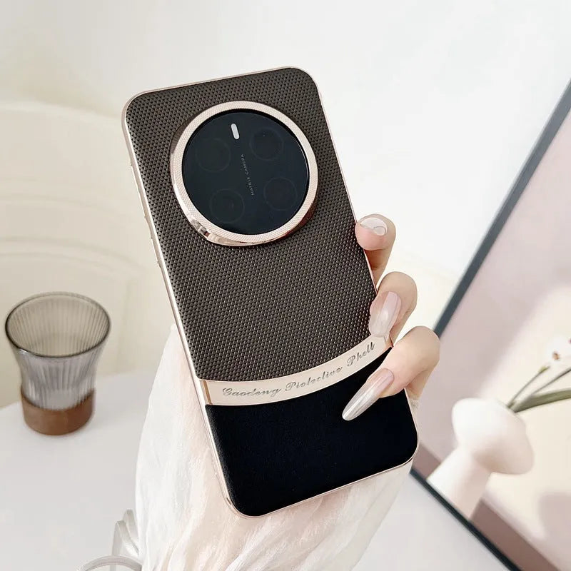 Electroplated cross pattern leather anti drop phone case for Glory Magic7 in black finish