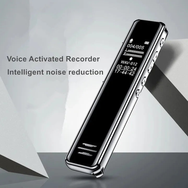 Black Q22 high definition noise reduction professional recording pen with LCD screen on white background