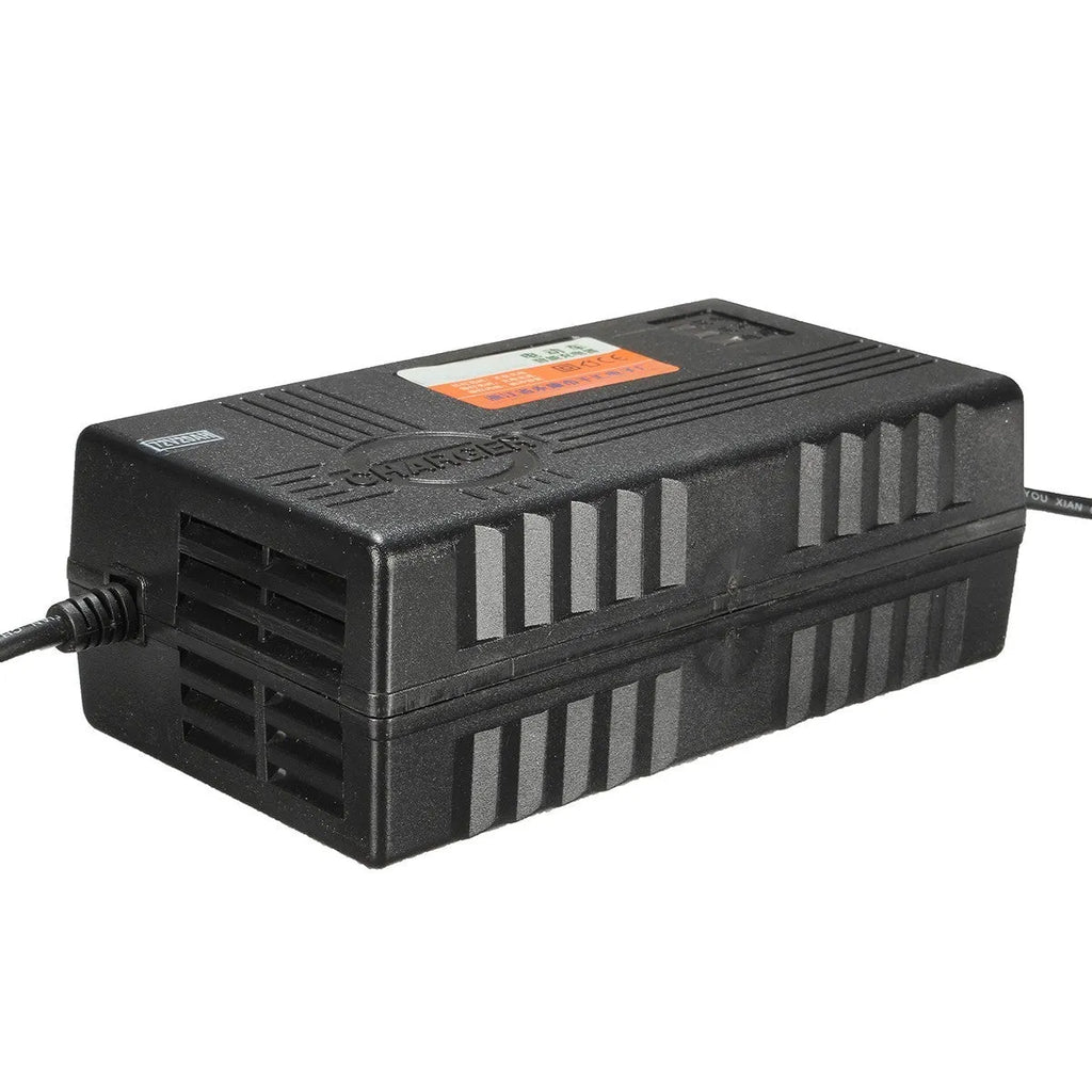 Black 72V20AH electric vehicle battery charger with choice of AU, EU, or US plug styles