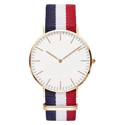 Nylon strap two-needle quartz watch with alloy case in various colours