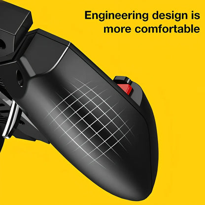 Black AK77 game controller handle with rotatable lever and touch triggers for PUBG on 67-90mm mobiles, 1200mAh battery