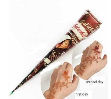 Authentic Indian henna tattoo cream set with 4 random design stickers and black cream tube with precision applicator