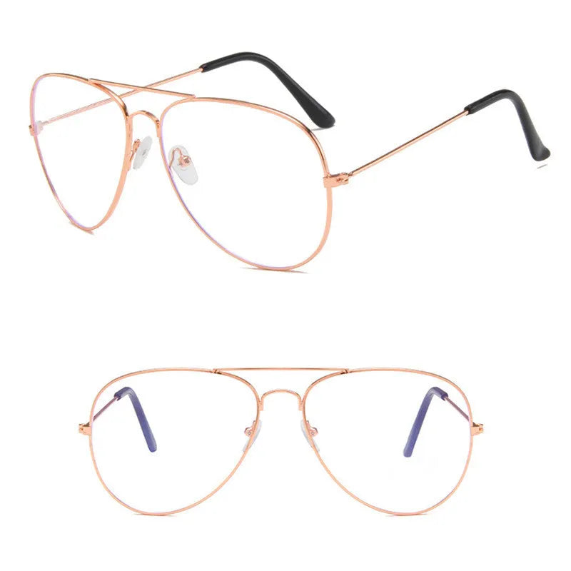 Anti-blue light glasses with metal frame in Black, Gold, and Silver white against a white background