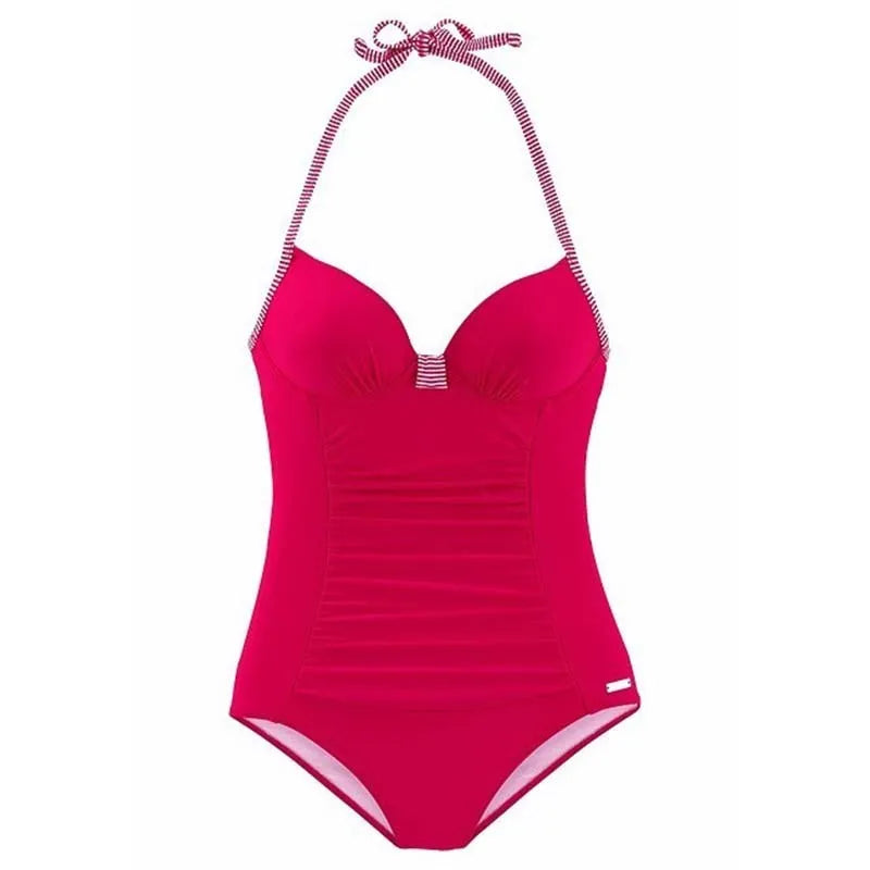 Plus size women push up one-piece swimsuit in black with chest pads