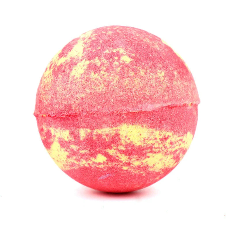 Six spherical 4cm diameter bath salt balls in mixed colours with 60g weight each containing shea butter and essential oils