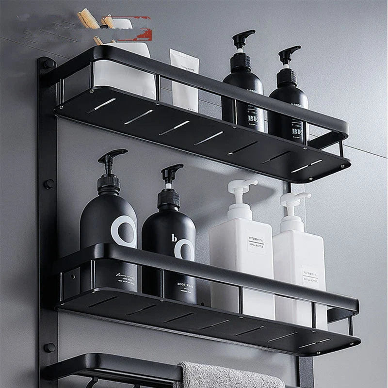 Nordic minimalist black bathroom vanity shelf with three floors for storage