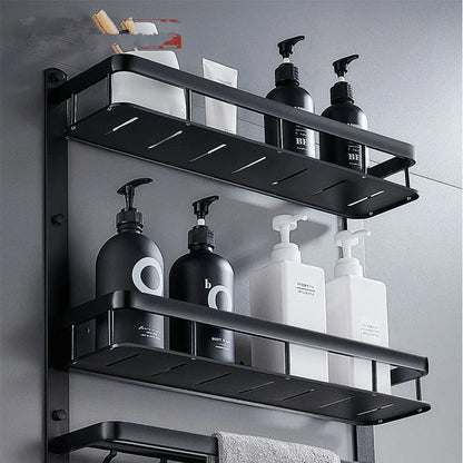 Nordic minimalist black bathroom vanity shelf with three floors for storage