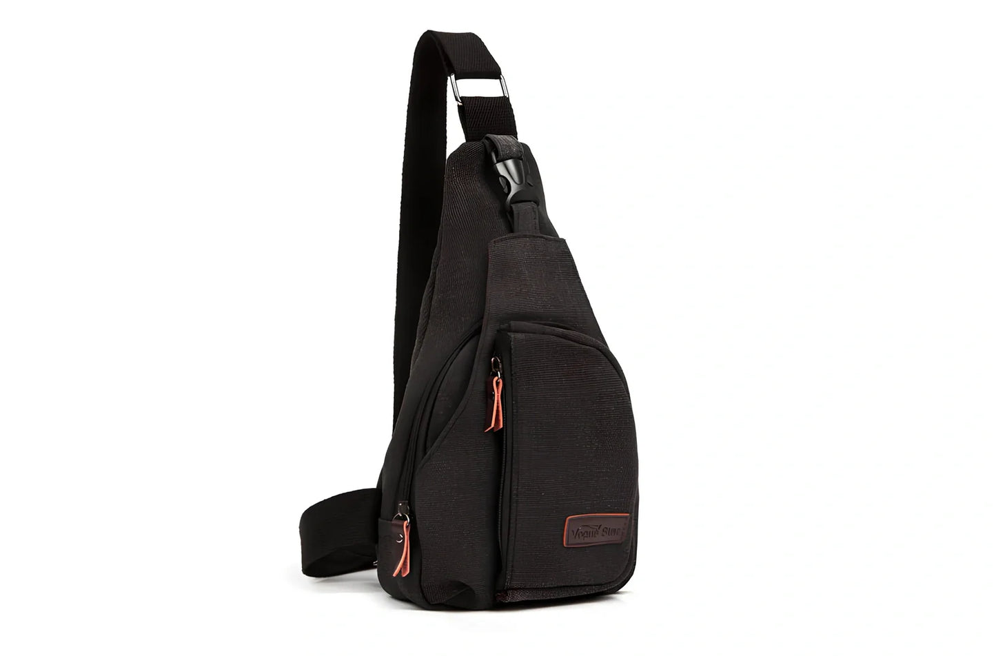 Men's black cotton canvas chest pack bag, 30x16x6 cm small size, adjustable strap for crossbody wear