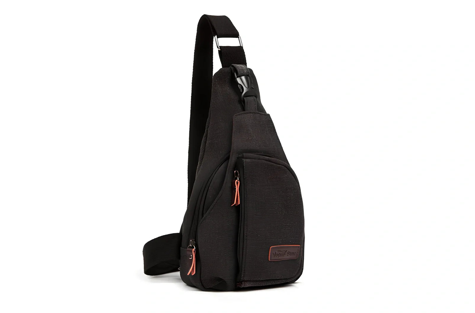 Men's black cotton canvas chest pack bag, 30x16x6 cm small size, adjustable strap for crossbody wear