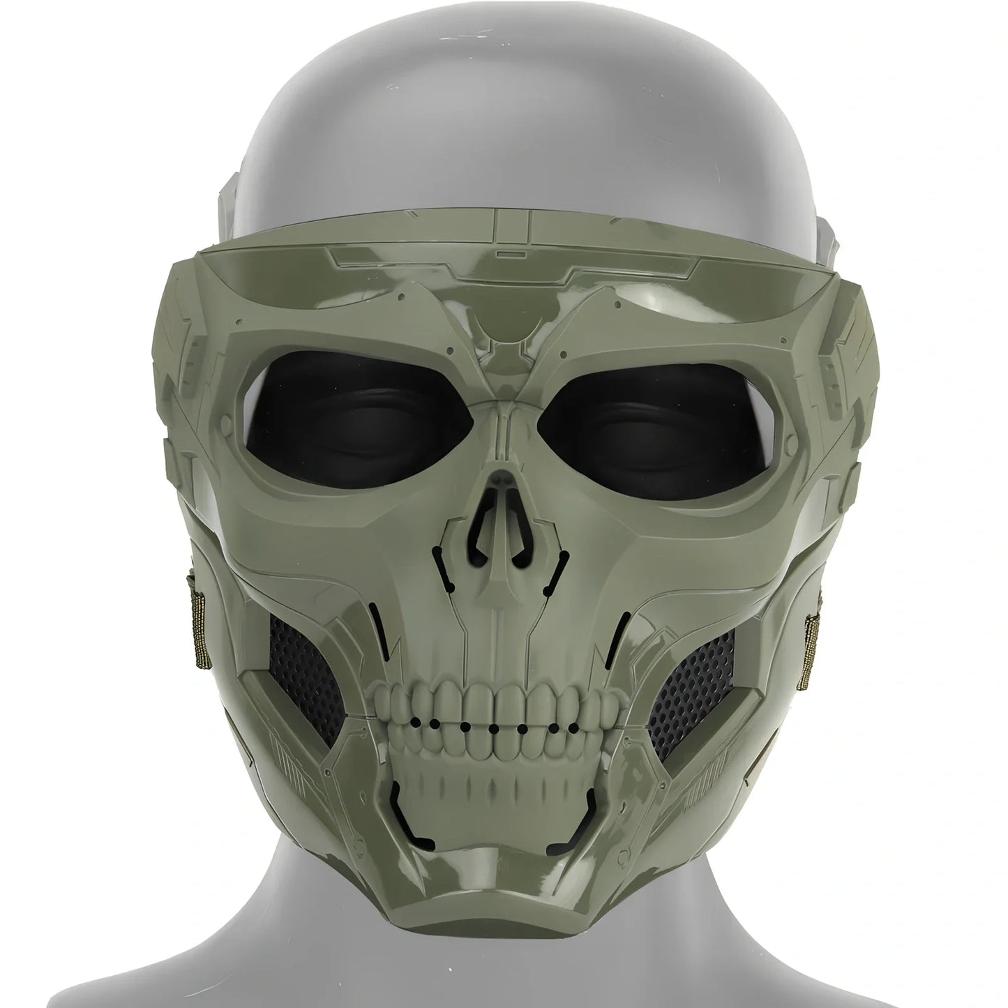 Black skull horror helmet mask 19x18cm with transparent PC goggles and adjustable bands for airsoft protection