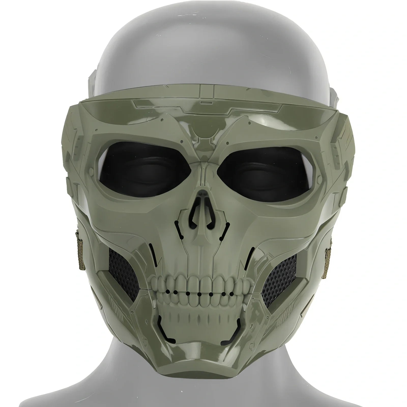 Black skull horror helmet mask 19x18cm with transparent PC goggles and adjustable bands for airsoft protection