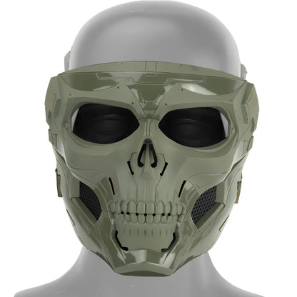 Black skull horror helmet mask 19x18cm with transparent PC goggles and adjustable bands for airsoft protection