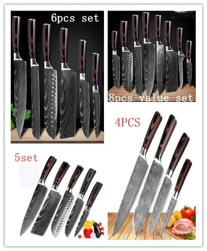 Premium stainless steel kitchen knife set with razor-sharp blades and ergonomic handles for precise cutting and slicing