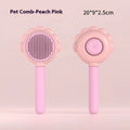 Self-cleaning pet grooming brush comb with spray function in green, white, and pink for cats and dogs