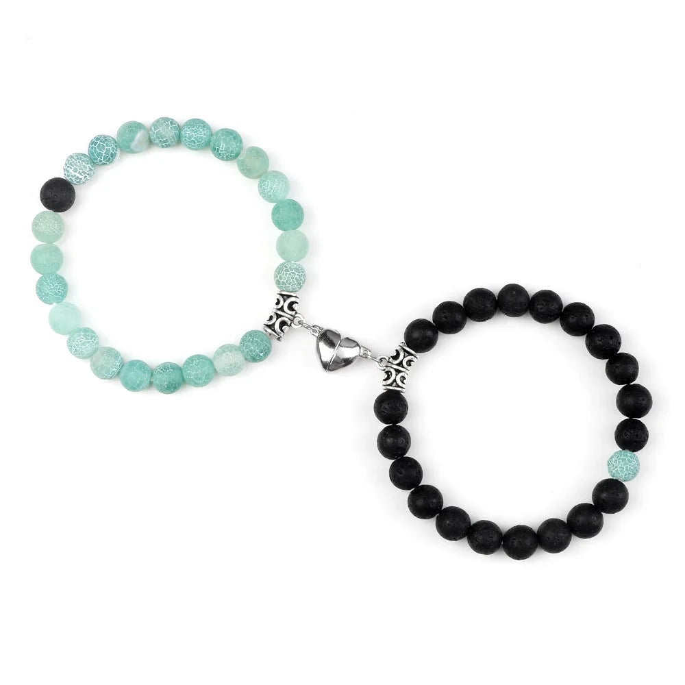 Turquoise Peach Heart Magnet Couple Design Bracelet in various colours