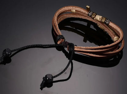 Men's retro cowhide cross bracelet with adjustable leather strap
