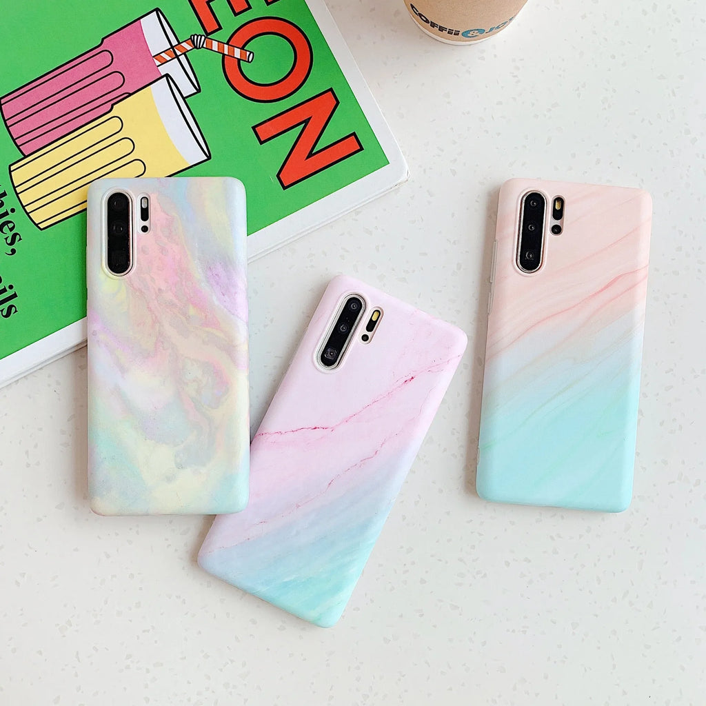 Gradient frosted coral marble TPU phone case for Huawei P20 series with flexible fit and marble pattern