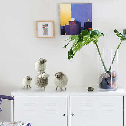 Adorable felt sheep miniature figurines in various colours and sizes for home decoration