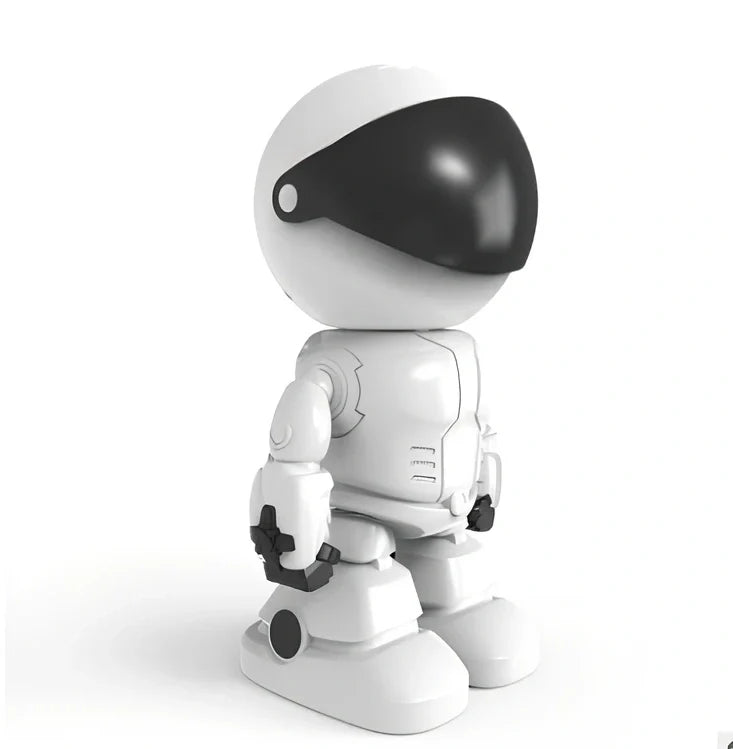 White WiFi IP security camera with 355° pan tilt, 1080P lens, and infrared night vision for indoor home surveillance, weighing 223g