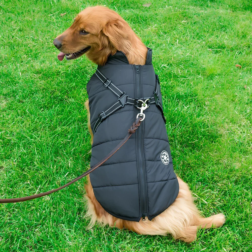 Red cotton chest back integrated vest on dog, sizes S-2XL, waterproof washable pet winter clothing