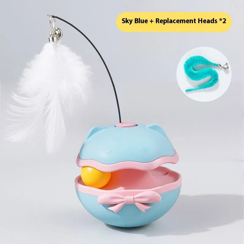 Electric self-rolling cat teaser toy in lemon yellow on a plain background.