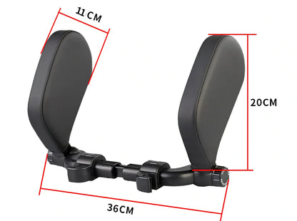 Adjustable car headrest pillow with 36cm bracket and 14cm rotating PU leather cushion