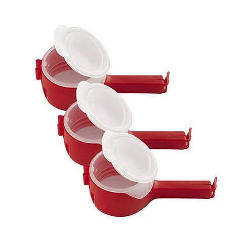 Versatile food clips in a range of colours, featuring airtight sealing and a convenient pour spout