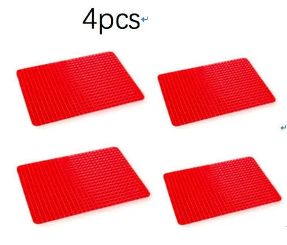 Red silicone pyramid cooking mat with grid for oven and BBQ, 39.5x27.5x1cm