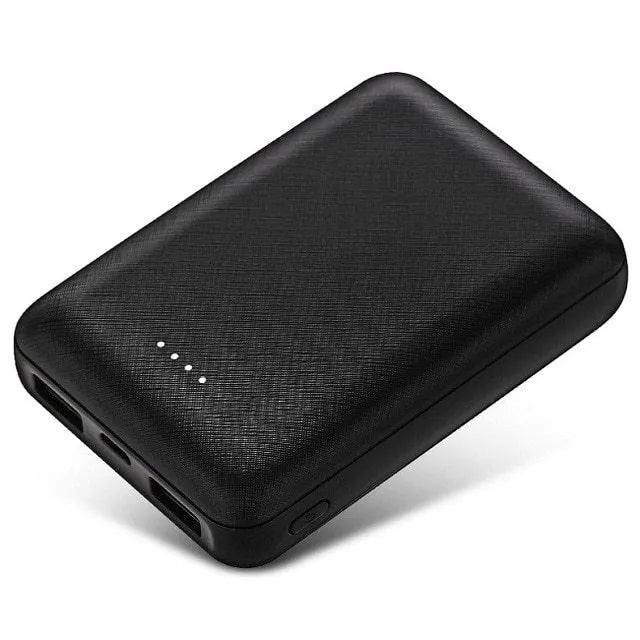 Black or white ultra-thin 10000mAh power bank showing multiple USB ports and slim 22mm profile