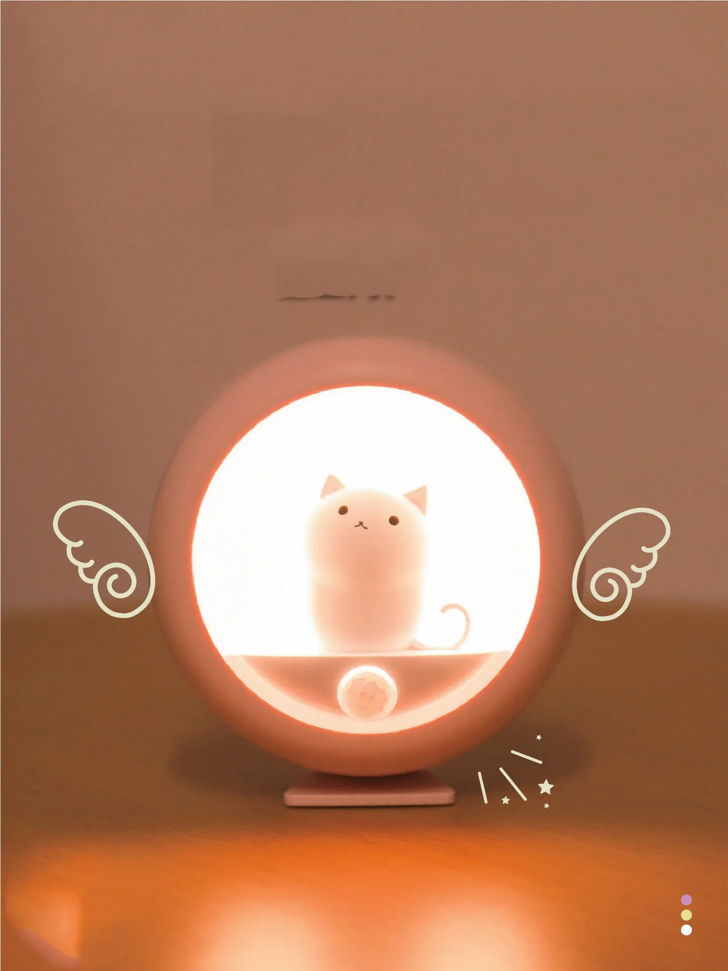Baby sleep lamp with colour-changing projection light on bedside table