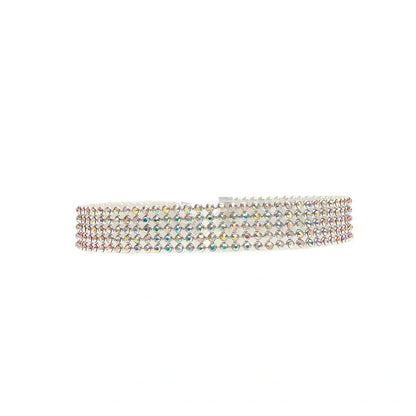 Women's full crystal rhinestone choker necklace, 29cm length with 10cm extension, multicolor or white options in 1-2.5cm widths