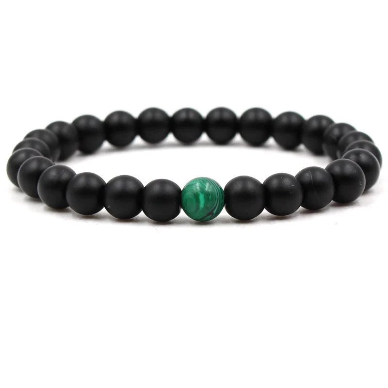 Classic black matte green malachite bracelets with unique textures, suitable for women and men.