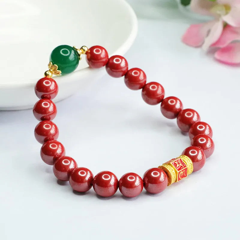 Emperor sandstone six words motto cinnabar bracelet with 8mm purity electroplated construction