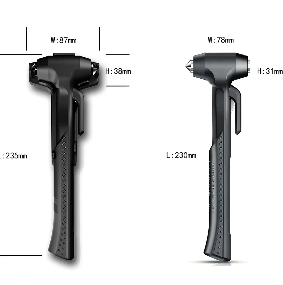 Black ABS window breaker safety hammer with pointed high carbon steel tip and seatbelt cutter, 10cm length for vehicle emergencies