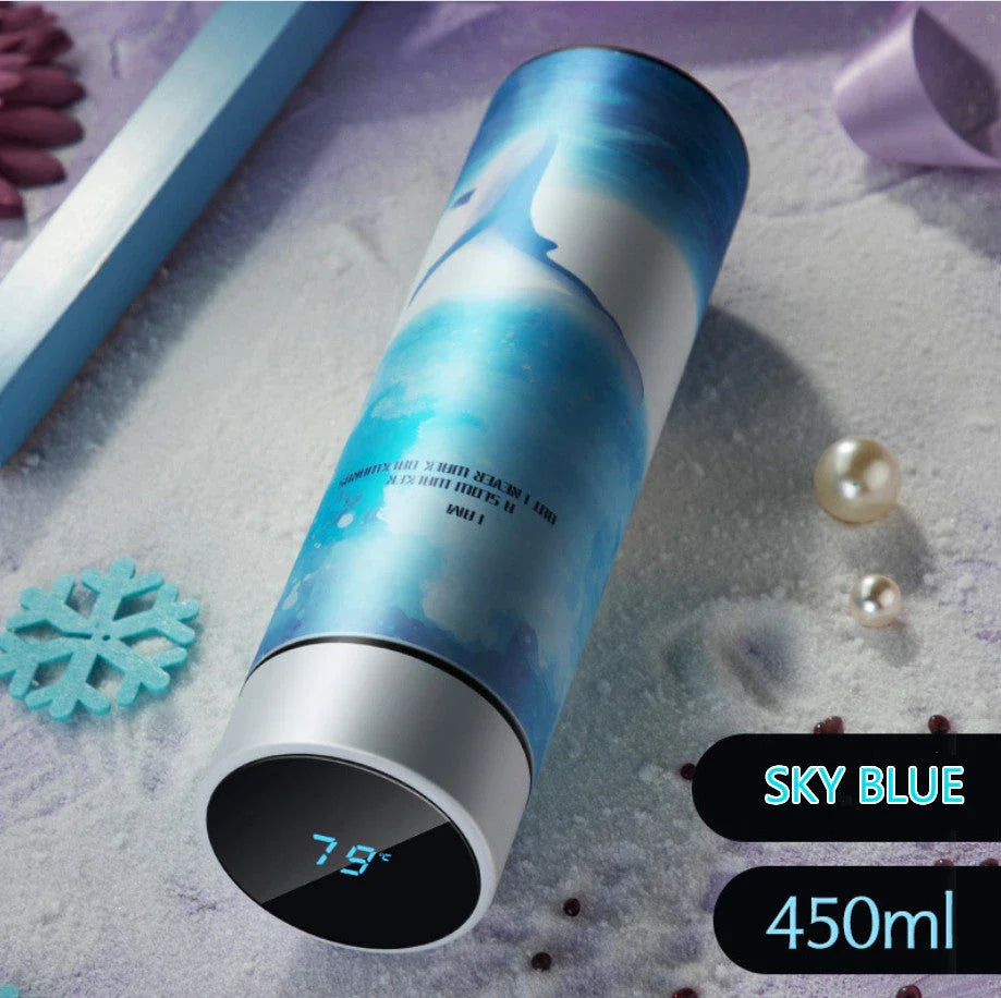 Stainless steel vacuum flask with LED touch display temperature control, available in a variety of colors and sizes