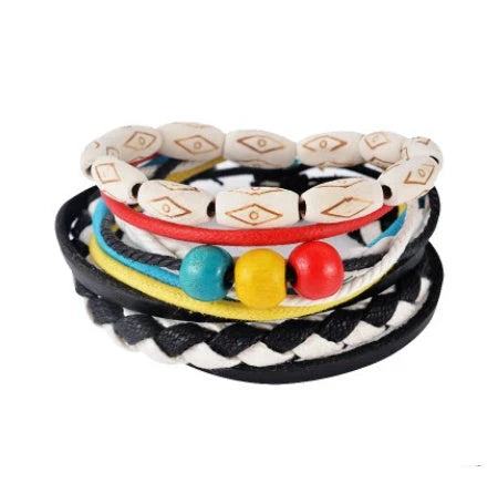 Adjustable leather bracelet with multilayer bead design for men and women