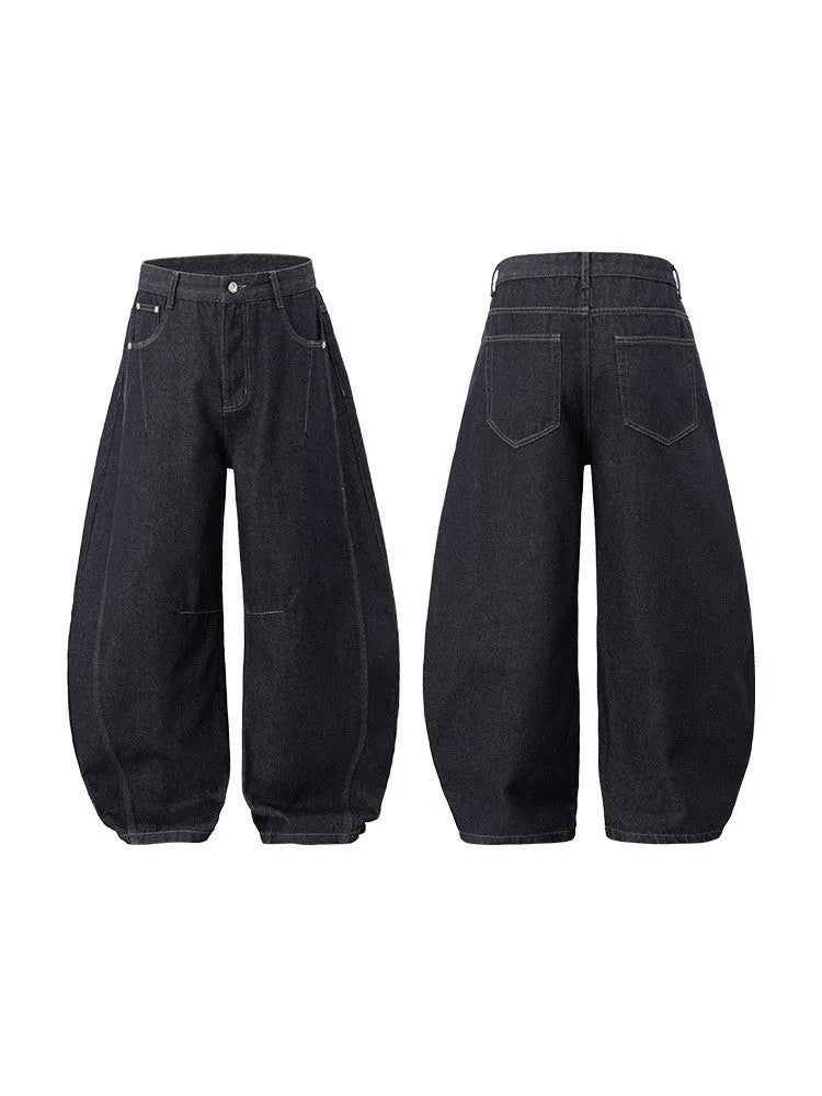 Men's wide leg denim trousers in original cow colour with mid waist and relaxed fit