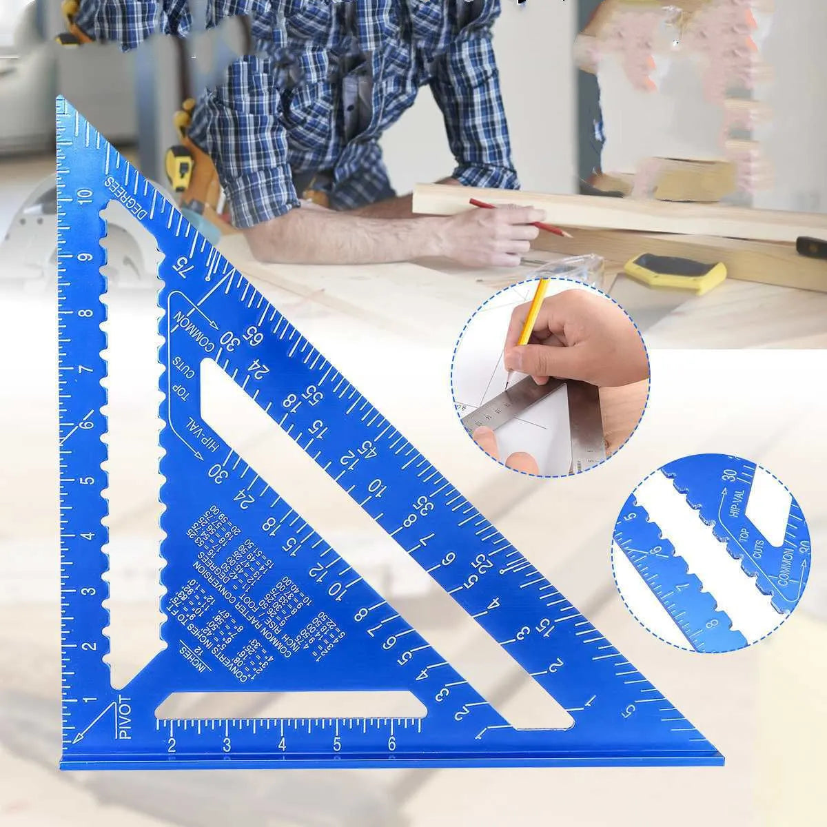 Aluminum woodworking measuring square with triangle ruler design in black colour