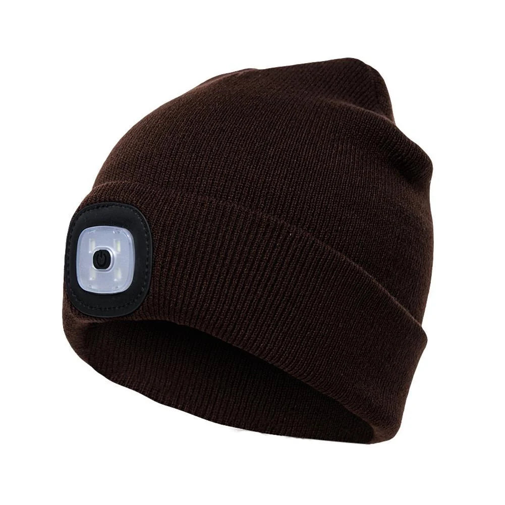 LED knit hat in various colors with integrated light for night safety
