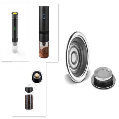 Portable 3-in-1 espresso maker with electric grinder and capsule compatibility in various colours