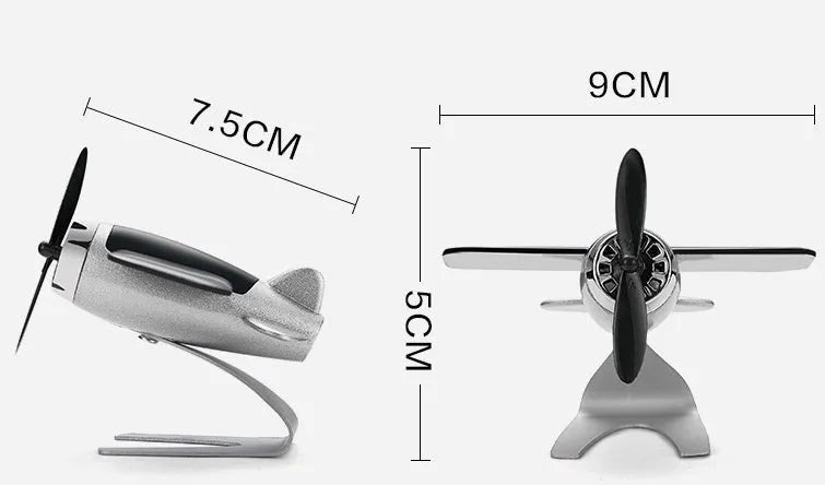 Solar powered aircraft car air freshener decoration in silver with aroma sticks and non-slip mat