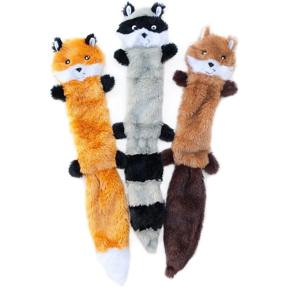 46cm plush dog toy with squeaker in brown, carrot, grey, or yellow colour options