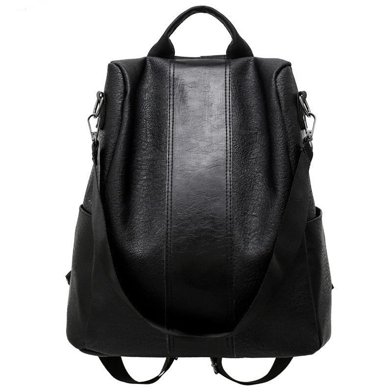 Women's solid color large capacity PU leather backpack with zipper opening