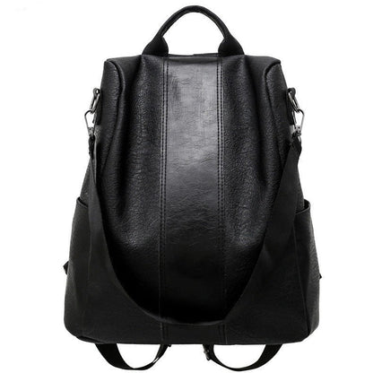 Women's solid color large capacity PU leather backpack with zipper opening