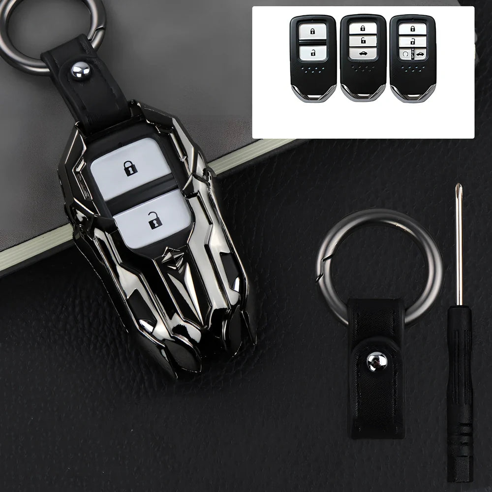 Black zinc alloy car key cover, 6 cm long, protecting fob from fading with signal-safe design