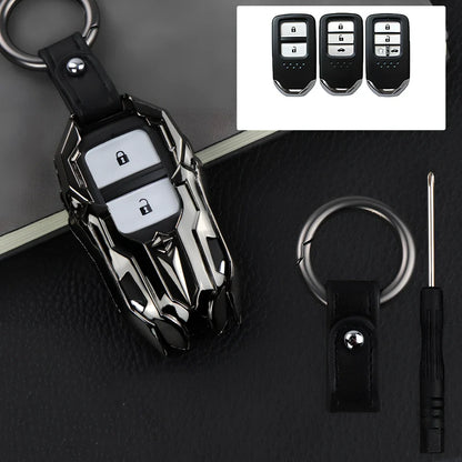 Black zinc alloy car key cover, 6 cm long, protecting fob from fading with signal-safe design